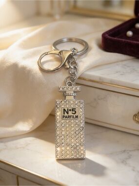 Crystal Perfume Bottle Keychain - purse charm Silver NWT